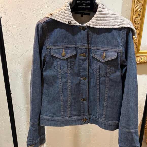 Theory Jackets & Blazers - THEORY Blue Denim Jacket with Knit Collar